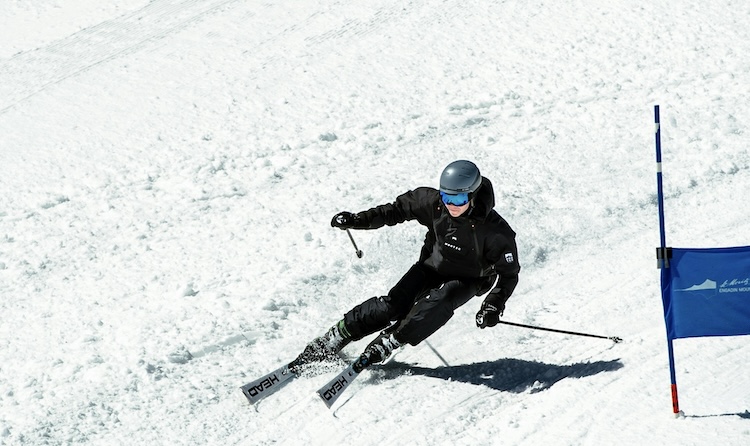 Downhill skier on the slopes at Eldora Mountain Resort near Boulder, Colorado.